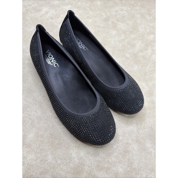 Vionic Willow Ballet Flats Shoes Black Suede Rhinestones Comfort Women Sz 7 EUC - Picture 9 of 11